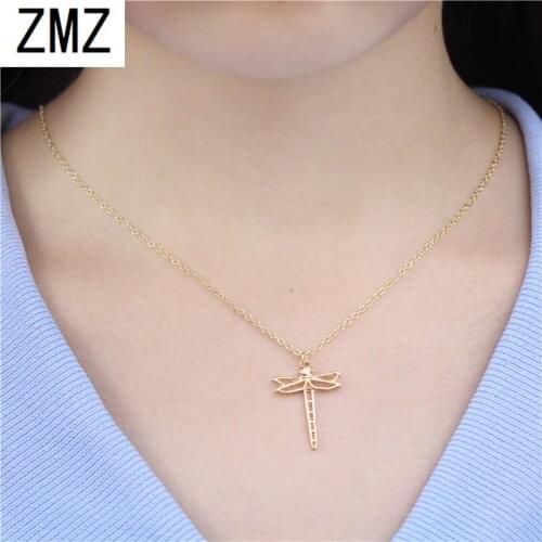 ZMZ 10pcs Europe/US fashion Hollow out a dragonfly pendant cute necklace gift for mom/girlfriend party gold/silver jewelry