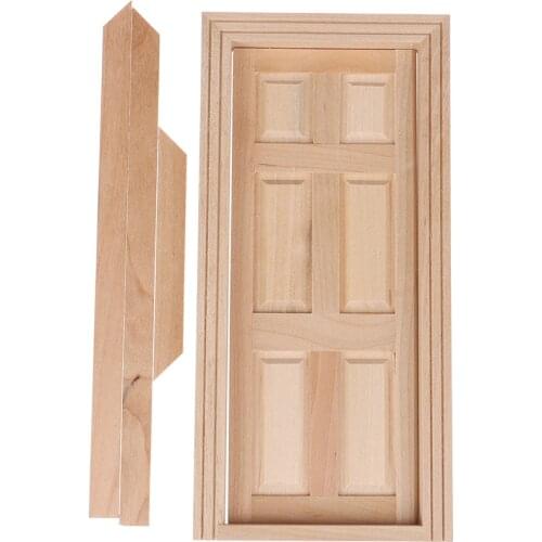 1/12 Scale Miniature 6 Panel Interior Wooden Door DIY Dollhouse Furniture Doll House Accessories