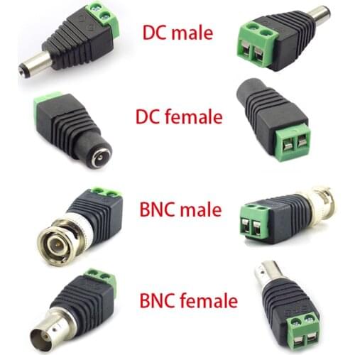 2pcs 12V DC 2.1*5.5mm BNC Male Female Connector Coax CAT5 Video Balun Adapter Plug for Led Strip Lights CCTV Camera Accessories