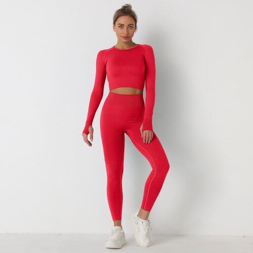 2PCS Women Workout Clothes Active Wear Sets Gym Tracksuits Sports Jogging Outfit Legging Set Long Sleeves Shirts Suits