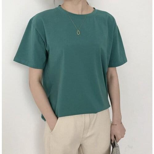 2020 Cotton Shirts O-Neck Short Sleeve Pink T Shirt Harajuku Casual Tops For Women Summer Tees