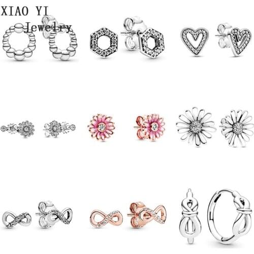 2020 new 100% s925 interlace symbol flower heart stud DIY high quality multi-style original fashion gift jewelry female