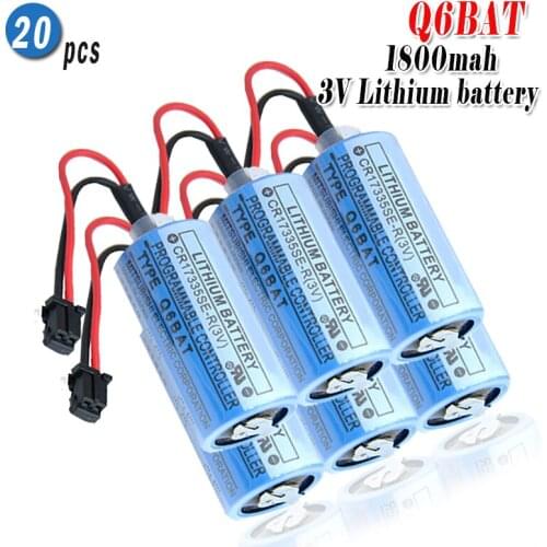 20pcs 3V 1800mAh Q6BAT CR17335 ER2/3A PLC Lithium Battery With Plug For Mitsubishi backup power CR17335SE-R Industrial Battery