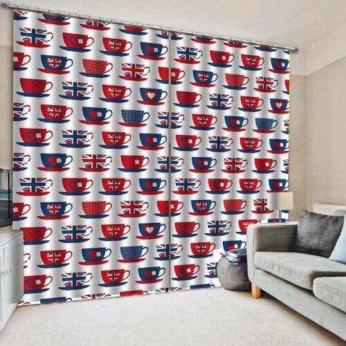 Custom curtains Flag tea cup icon print Customized 3D Blackout Curtains Living Room Bedroom Hotel Window