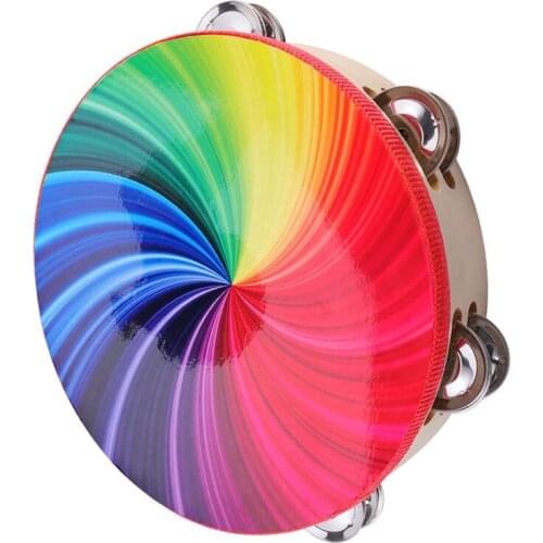 8 Inch Double Row Tambourine Drum Handbell Tambourine with Jingle Bells Percussion Musical Instrument