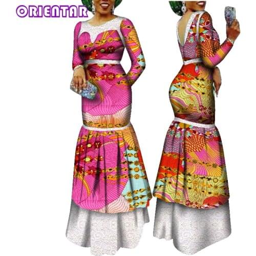 Autumn Clothes African dresses for Women Batik Wax Print Long Sleeve Party Dress Lady Backless Evening Dress Maxi Dress WY2497