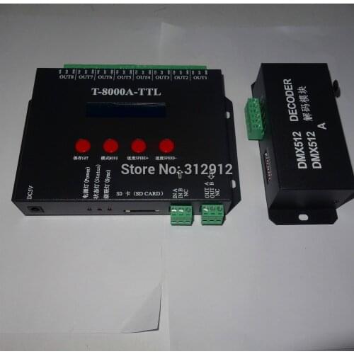 Off-line T-8000A led sd card pixel controller(SPI,1024pixels*8ports) with DMX512 port,work with dmx console to select patterns