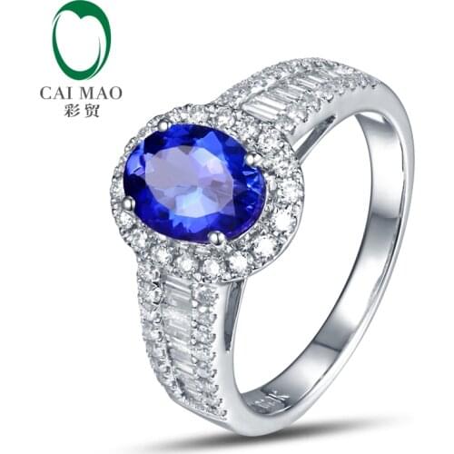 Free shipping 14KT/585 White Gold 1.34ct Tanzanite 0.7 ct Diamond Engagement Gemstone Ring Jewelry