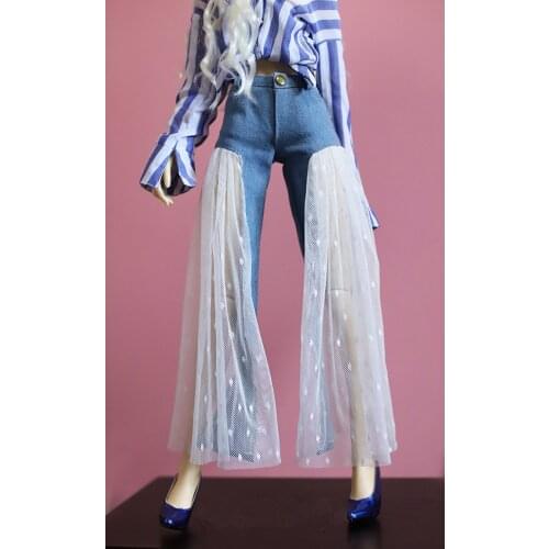 BJD doll dress is suitable for 1/3 1/4 DD.SD female faux two pieces of wet gauze patchwork wide-leg pants jeans doll accessorie
