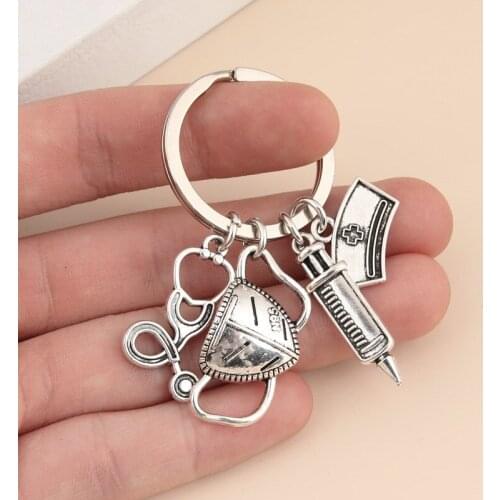 New Medical Tool Keychain Protective Suit Key Ring Ambulance Syringe Stethoscope Nurse Cap Key Chain Doctor Nurse Gift Jewelry