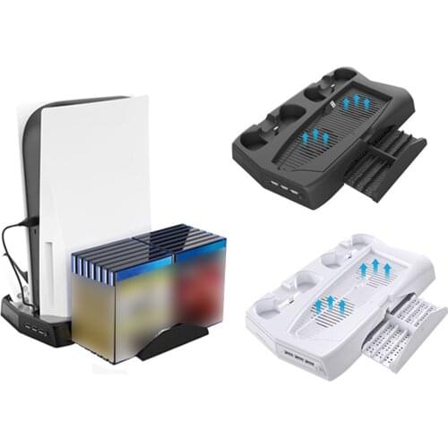 For PS5 Vertical Stand Cooling Fan Stand For SONY PlayStation 5 Digital Edition with 3 Hub Port Dual Controller Station Charger