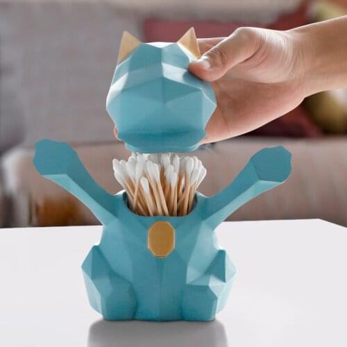 Delicate geometric abstract cat resin toothpick box Cute cartoon cat home art decor cotton swab box