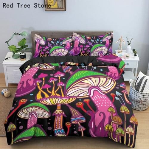 Mushroom Duvet Cover Bedding Set Teen Kids Adult Luxury Colorful Print Plants Comforter Covers with Zipper Closure Pillowcase
