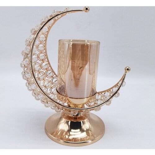 Eid Mubarak Moon Candle Holder Creative Candle Holder Gold Plating Home Living Room Decorations Wedding Supplies