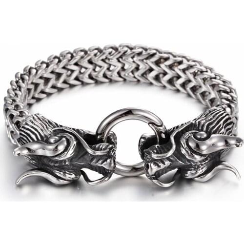HAOLYNJOY Chinese Dragon Head Charm Bracelets For Men 316 Stainless Steel High Polished Curb Chain Bracelet Jewelry