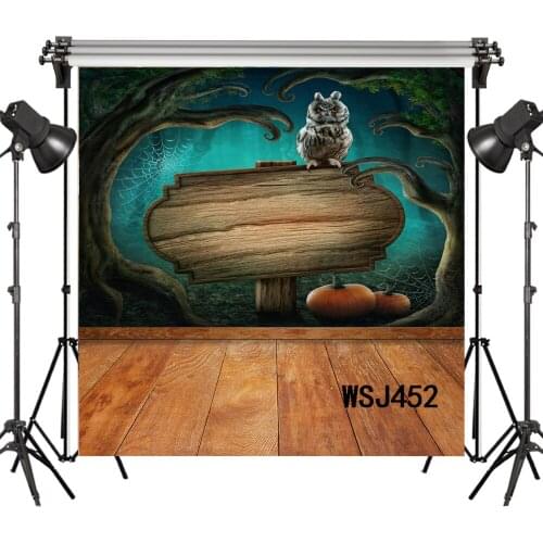 LB Polyester & Vinyl Halloween Owl Wooden Floor Pumpkin Forest Backdrops Background For Photography Studio Backdrop Photo Props