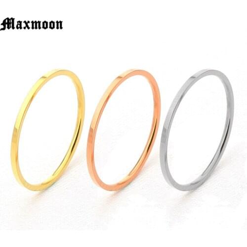 Maxmoon Titanium Steel Rose Gold Anti-allergy Smooth Simple Wedding Couples Rings Bijouterie for Man or Woman Gift