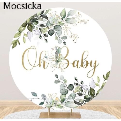 Mocsicka Oh Baby Nature Green Plants Backdrop Round Greenery Leaves Baby Shower Elastic Round Circle Cover Photoshoot Photocall