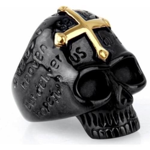 Fashion Mens Skull Ring Trend Punk Style Black Cross Gothic Demon Rune Ring Mens Boutique Jewelry