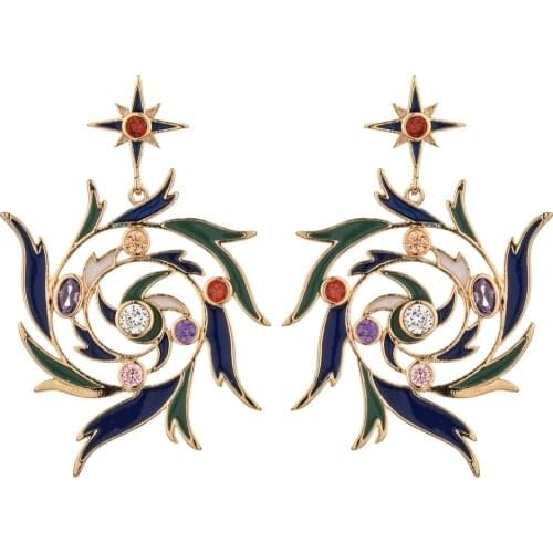 New fashion temperament colorful windmill colorful Zircon Earrings women / Girls wedding party long tassel jewelry ER-494