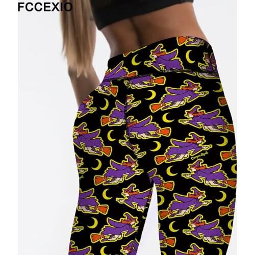 FCCEXIO New Leggins Halloween Sugar Skull Leggings Women Girl Pumpkin Print Workout Party Pant Fashion Autumn Fitness Trousers