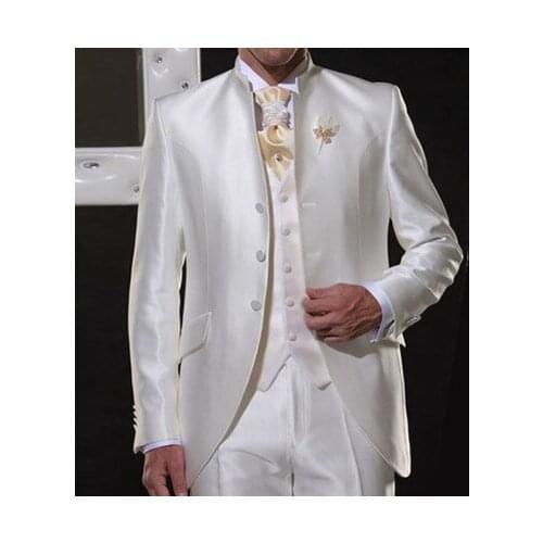 Formal Satin Mens Suits 3Pieces Custom Made Tuxedos For Party Prom Italian Stylish Wedding Mens Suits (Jacket+Pants+Vest+Tie)
