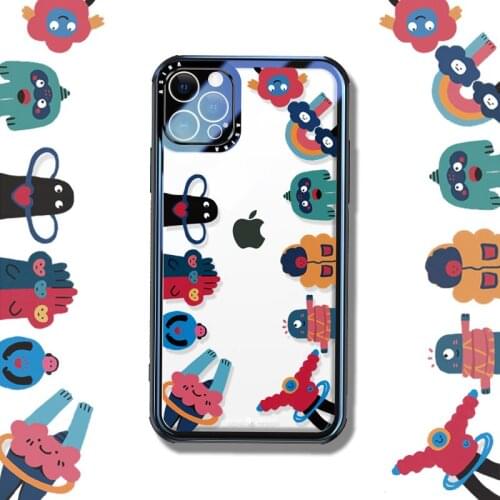 ASINA Transparent Tempered Glass Case for iPhone 11 12 Pro Max 12 Mini XS XR X Fashion Cartoon Cover For iPhone 7 8 Plus SE 2020