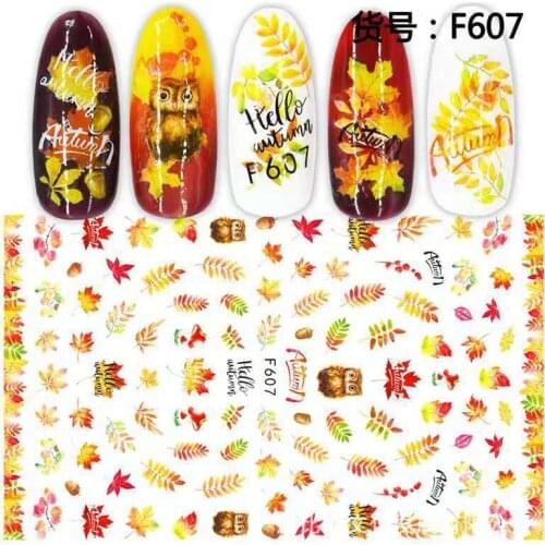 Owl Maple Leaf Golden adhesive 3d nail sticker foil nails art decoration cute cartoon designs nail decals manicure supplies tool