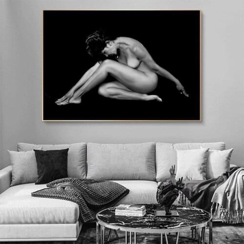 Sexy Female Nude Canvas Painting Black Background Posters and Prints Wall Art Pictures for Cudros Living Room Home Decoration