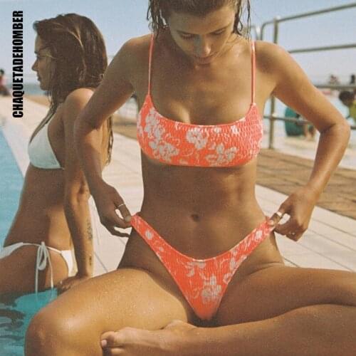 Sexy Bandeau Bikini Set Women Two Piece Spaghetti Strap Push Up Swimsuit Ruched Bikinis Swimwear Floral Bathing Suit Beach Wear