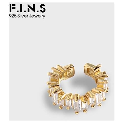 F.I.N.S 1pc Korean Fashion Design Sugar Cube Sterling Silver Ear Clip without Piercing Misplaced Shiny Zircon Catilage Earrings
