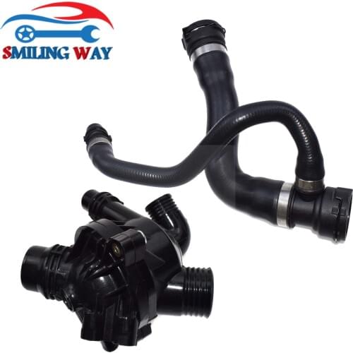 SMILING WAY# Engine Coolant Thermostat & Upper Radiator Hose Pipe Connector Kit For BMW E70 X5 3.0i 2007 2008 2009 2010 3.0L