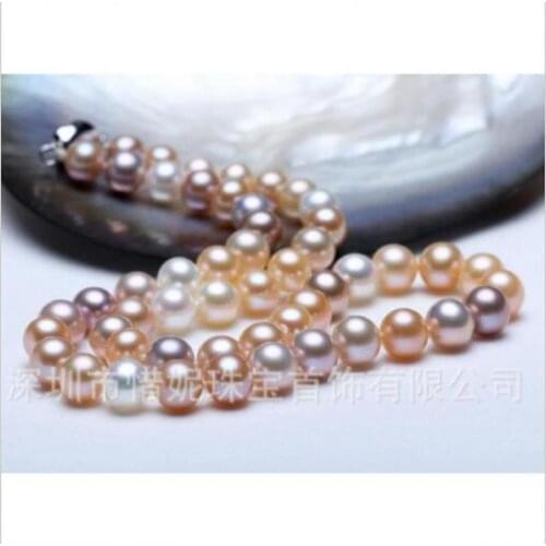 Gorgeous south sea 9-10mm multicolor pearl necklace 18inch 925s KKK