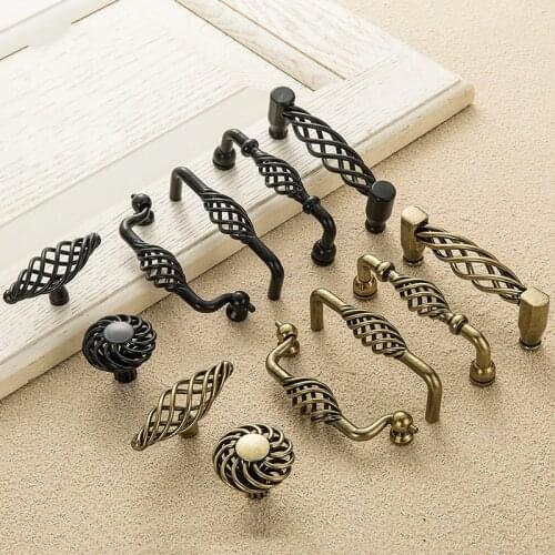 Vintage Antique Bronze Cabinet Handles Hollow Out Birdcage Handles Drawer Knobs Wardrobe Door Pullers Furniture Handle