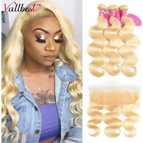 Vallbest Hair Remy Blonde 613 Hair Body Wave 3 Bundles With 13x4 Ear To Ear Lace Frontal Closure Brazilian Human Hair Bundles