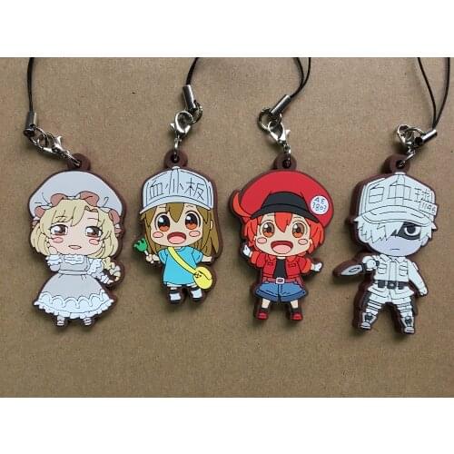 Cells at Work! Anime keychain leukocyte white blood cell platelet red blood cell rubber strap/charms/Key ring D339