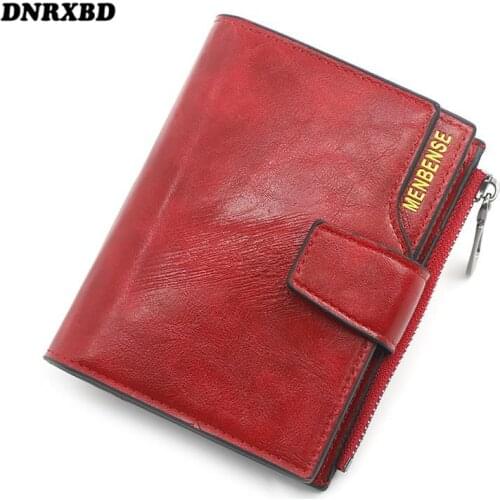 Women Wallets 2021 New Luxury Brand Wallet Wax oil skin Small Purse Coin Purse Hasp Card Holder Wallet Zipper Female Clutch bag