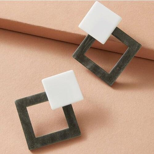 Docona Korean Simple Hollow square Stud Earrings Trendy Acrylic Geometric Earrings for Women Party Gifts Jewelry серьги 9727