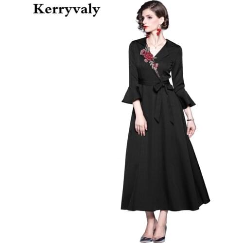 Elegant Women Floral Embroidered Banquet Long Dress Zomerjurk Dames 2021 Autumn Maxi Evening Party Dress Vestido Longo K3611