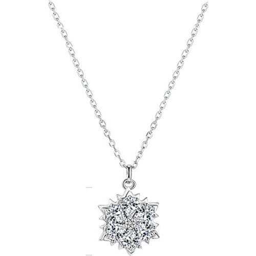 Exquisite Glitter Cubic Zirconia Snowflake Pendant Necklace Fashion Clavicle Chain Rose Gold Silver Ladies Necklace