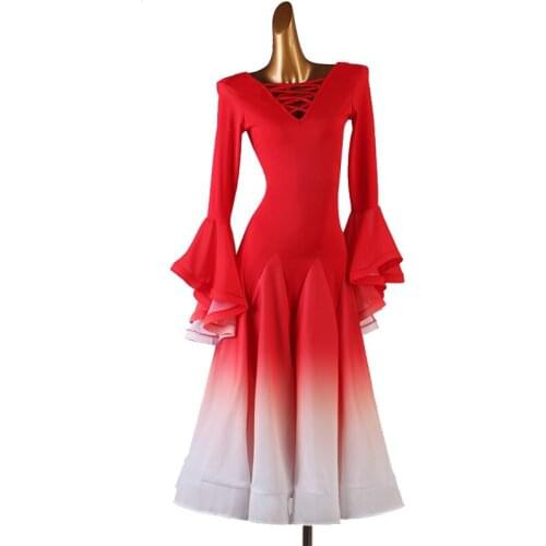 New Sexy Red Modern Dancewear National Standard Women Ballroom Dance Dresses Waltz Performance Costumes
