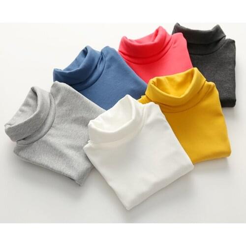 2-8 Years Winter Cotton Fiber Long Sleeve Candy Colors T-shirt Boys Girls Clothing Turtleneck Children Tops Tees