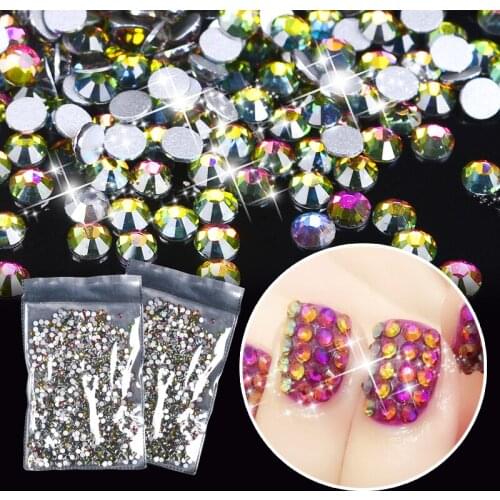 1 Pack Rainbow AB Nail Art Rhinestones 2mm Flat Bottom 3D Nail Decor Manicure Crystal Decorations For Nails