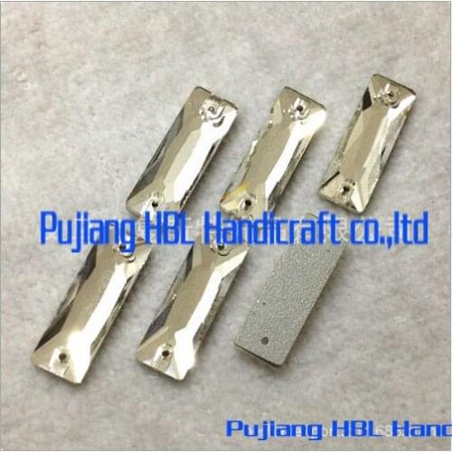 DIY Wedding Dresses Accessaries White Clear 8x24mm 100pcs Glass Sewing On Flatback Crystal Rhinestones With 2 Holes Rectangle