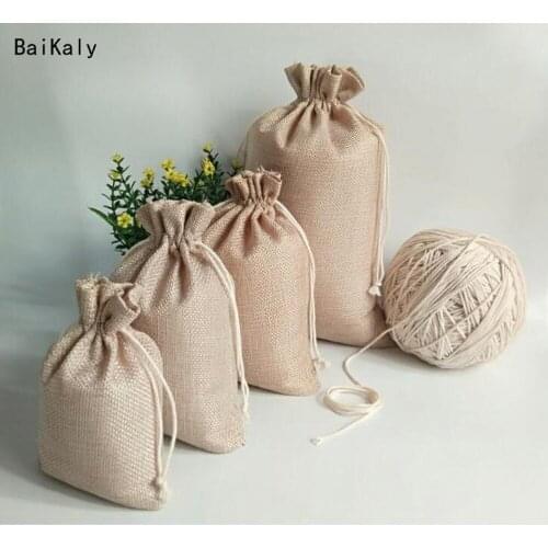 1000pcs Vintage Natural Burlap Hessian Gift Candy Bags Wedding Party Favor Bags Birthday Supplies Drawstring Jute Gift Bag Pouch