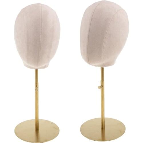 2pcs Wig Hat Glasses Display Stand Suede Cover Cork Mannequin Head Holder With Metal Stand- White