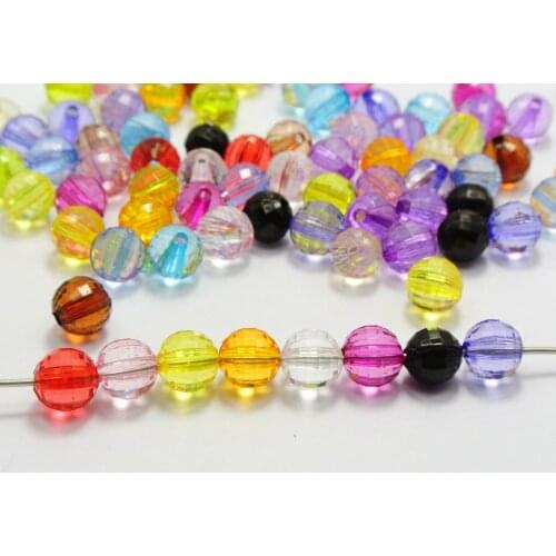 200 Mixed Colour Transparent Acrylic Faceted Round Beads 8mm Disco Ball Beads