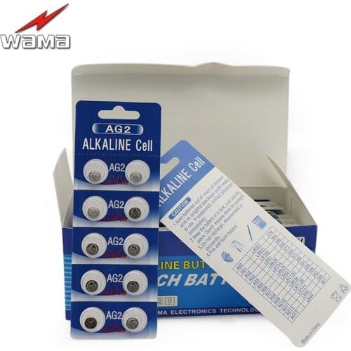 200pcs/lot WAMA AG2 1.5V Alkaline Button Cell Watch Coin Batteries 397 396 LR726 LR59 SR726 Wholesales Disposable New