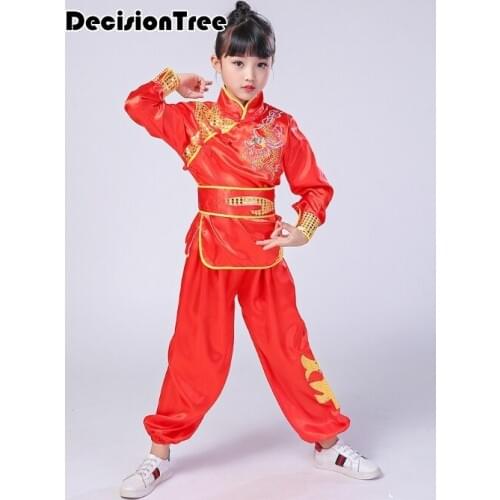 2021 chinese kungfu clothing children kids martial arts sets wushu paillette embroidery dragon stage performance suit