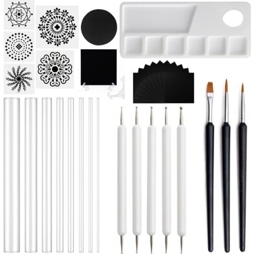 35pcs Mandala Dotting Tools Set for Painting Rock Acrylic Stick Template Stencil Brush Tray Cardboard Kit